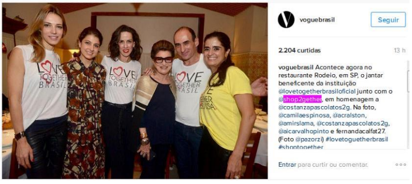 Instagram da Vogue Brasil faz a cobertura do Jantar da Love Together Brasil